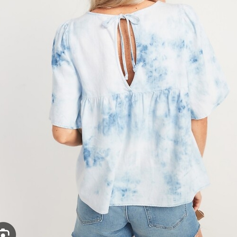 old navy ♡ tie dye jean top blue white